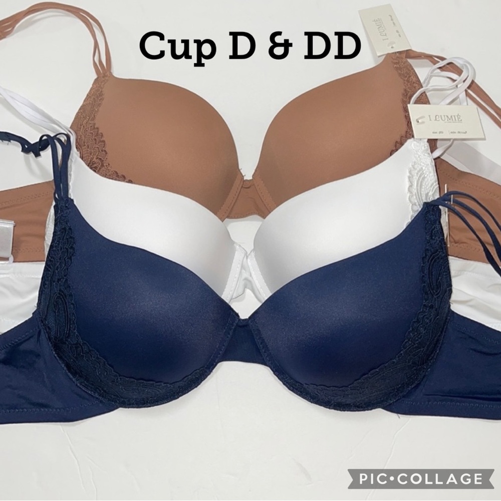 Bundle 3 Pieces  Comfort Fit Push Up Padded T- Shirt 3 Hooks Bra Cup D & DD.